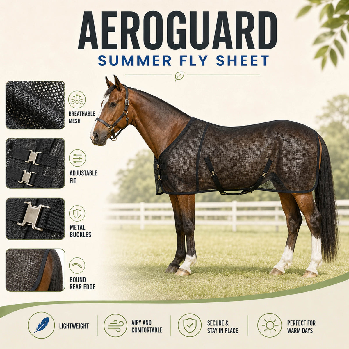AeroGuard black breathable mesh summer fly sheet for horses - product image 03