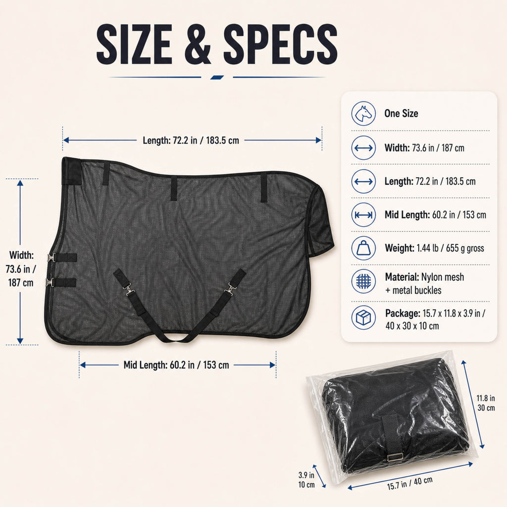 AeroGuard black breathable mesh summer fly sheet for horses - product image 09