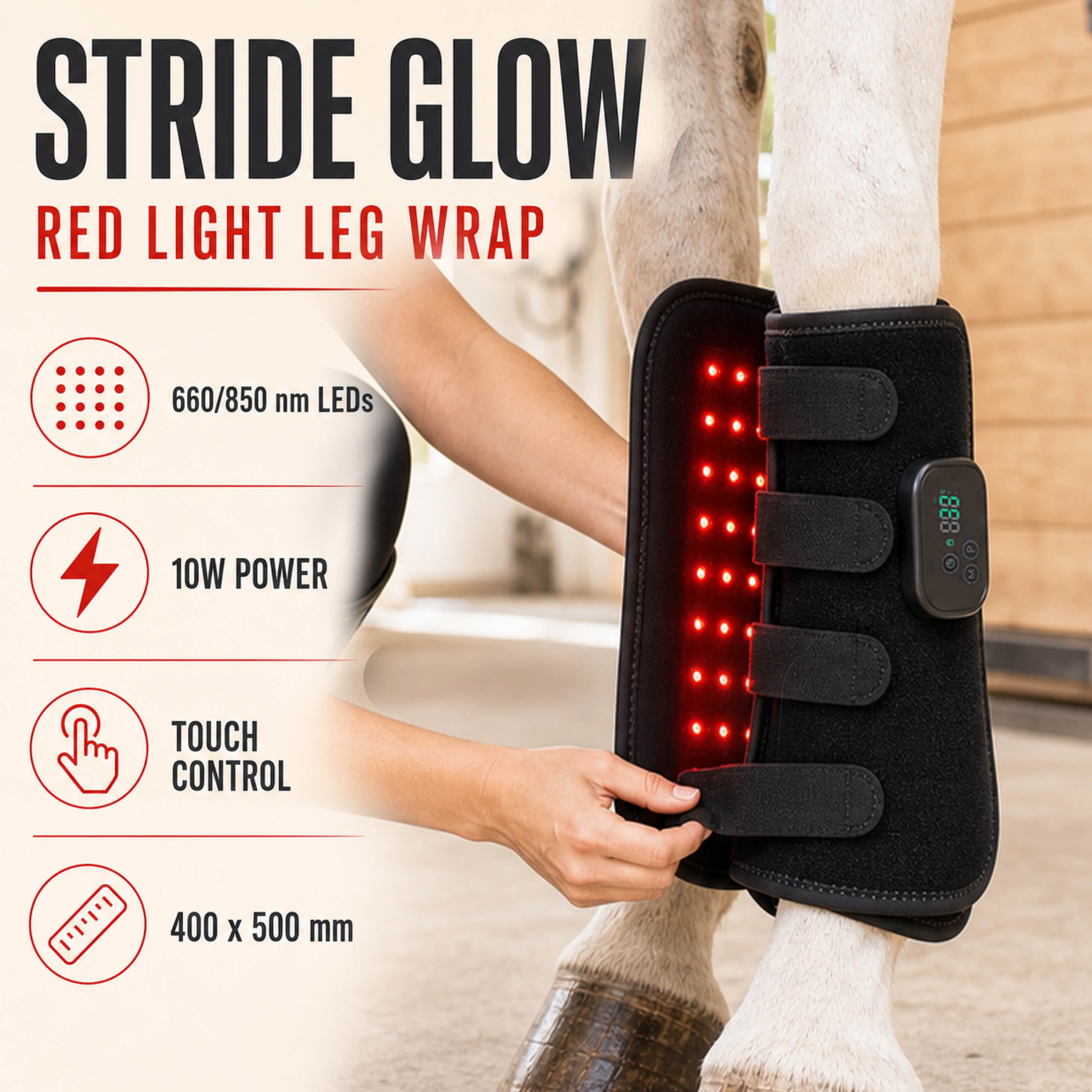Stride Glow equine red and near-infrared light leg wrap - product image 03